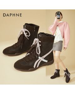 DAPHNE Women's Platform Boxing Boots Winter Fleece-Lined Retro Fashion Versatile Casual Ankle Boots Brown Size 36