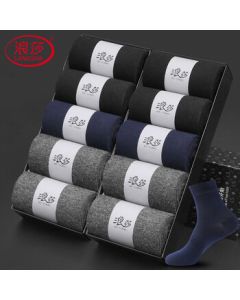 Langsha Men's Socks 10 Pairs Autumn/Winter Xinjiang Cotton Mid-Calf Business Socks 10A Grade Antibacterial Anti-Odor Breathable Long Socks