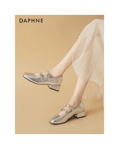 DAPHNE Women's Low Heel Mary Jane Shoes 2024 Summer Silver Round-Toe Retro Flats - Silver Size 37