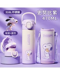 SNOOPY Kids Insulated Water Bottle 316L Stainless Steel with Straw, Portable Thermos for Boys and Girls, School Water Bottle for Students with Direct Drinking Lid
