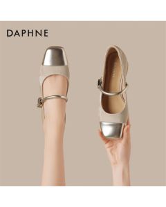 Daphne French Mary Jane Shoes Women's Spring New Fashion Chunky Heel Shallow Cut Single Shoes 4024404313 Champagne 35