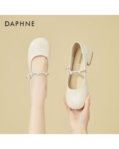 DAPHNE Low-Heel Mary Jane Shoes for Women - French-Inspired Versatile Fashion Round-Toe Flats in Beige, Size 38