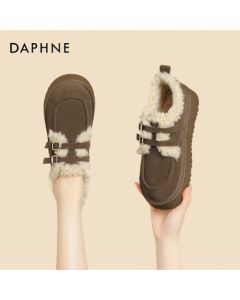 Daphne Platform Birkenstock Women's Fur-Lined Loafers Winter Outdoor Fluffy Cotton Shoes 4023608110 Khaki Green 37