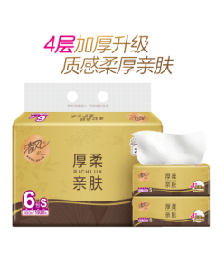 Breeze Facial Tissue Original Wood Gold Edition 4-Ply 80 Sheets 6 Packs, Hygiene Tissue Napkin Paper (Two Sizes Randomly Shipped)