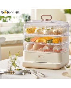 Bear Electric Steamer Egg Cooker, 3-Tier Large Capacity Steamer, Multi-functional Breakfast Maker for Buns with Timer and Preset Function, Electric Heating Pot DZG-CA2D1