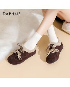 Daphne Women's Fleece Lined Birkenstock Shoes 2025 Casual Autumn Winter Retro Soft-Soled Fuzzy Shoes Warm Cotton Shoes - Brown, Size 36