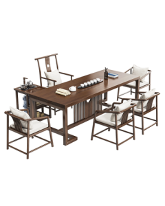 Duke Kingtha Solid Wood Tea Table and Chair Set, Modern Office Kung Fu Tea Table, Natural Wood Living Room Tea Table, 1.4m Table Set