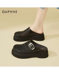 DAPHNE Women's Summer Fashion Open-Toe Platform Sandals with Woven Design and Hollow-Out Breathable Birkenstock Style Slippers - Black, Size 38