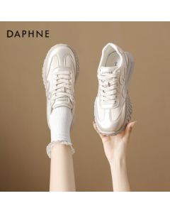 Daphne Chunky Sole Women's Trainer Shoes 2025 New Fashion Height-Increasing Casual Retro Gum Sole Shoes - Champagne, Size 40