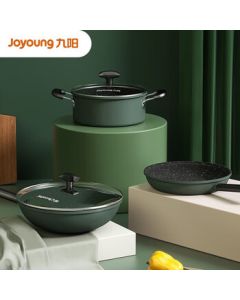 Joyoung Non-Stick Cookware Set with Granite Coating, Includes Frying Pan, Saucepan, and Milk Pot, Compatible with Induction and Gas Stoves, 3-Piece Set