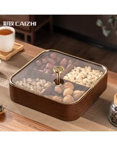 CAIZHI Dried Fruit Tray, Fruit Bowl, Living Room Wood-Like Nut Box, Snack Box, Candy Storage Box, 4-Compartment Tray CZ6867