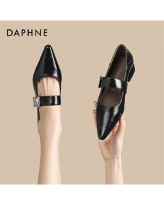 Daphne Retro Mary Jane Shoes Women's Spring Metallic Shallow Round-Toe Flats 4025101131 Black 35