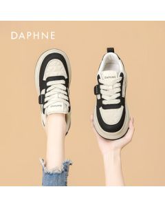 DAPHNE Women's Casual Shoes - Thick Sole Sneakers in Black-Beige, Size 39