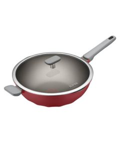 SUPOR Red Dot Titanium Wok 32cm Non-Stick Frying Pan with Lid, Compatible with Induction Cookers and Gas Stoves NC32WA3