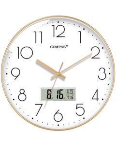 Compas Wall Clock for Living Room, Perpetual Calendar Minimalist Quartz Wall Clock C3242Y Light Luxury Gold 28cm