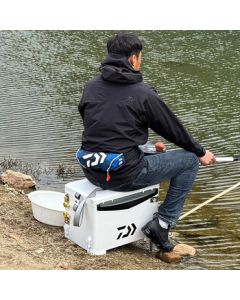 Daiwa 2025 New Adjustable Leg Fishing Box, Platform Fishing Seat Box, Live Fish Box, Cooler Insulated Box, 29L, Basic Configuration - White x Black