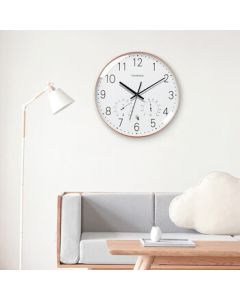 Timess Wall Clock, Radio-Controlled Clock for Living Room with Thermometer and Hygrometer, Fashionable and Minimalist Quartz Wall Clock for Bedroom, 36cm