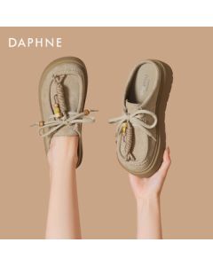 Daphne Retro Platform Mule Shoes Women's Summer New Slip-On Closed-Toe Flats 4025404052 Camel 35