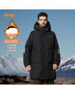 JEEP Men's Mid-Length Down Jacket Winter Coat Thickened Warm Cold-Resistant Casual Outerwear Duck Down Winter Clothing