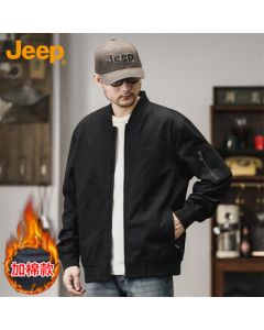 JEEP Men's Jacket Autumn Winter Workwear Baseball Collar Casual Trendy Clothing Men's Wear Black Cotton-Padded XL
