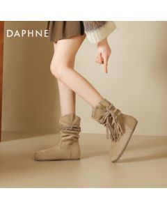 DAPHNE Women's Short Boots Fashion Versatile Slimming Western Stacked Boots Khaki Size 37