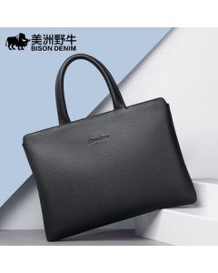 American Bison Briefcase for Men, Genuine Top Grain Leather 14-inch Business Laptop Bag, Gift for Husband