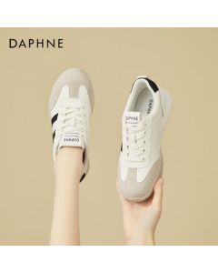 DAPHNE Women's Flat German Training Shoes Fashion Lightweight Sneakers Soft-Sole Versatile Small-Foot-Looking Casual Travel Shoes Beige Black 40