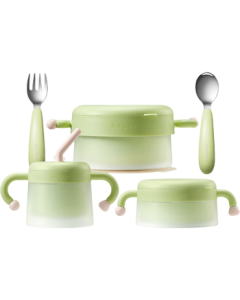 babycare Children's Tableware Feeding Bowl Insulated Stainless Steel Fork & Spoon Set for Babies, Toddler Meal and Drinking Gift Box, Green