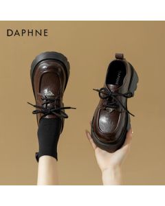 Daphne Chunky Heel Loafers Women's British Style Versatile Lace-Up Derby Shoes Brown Size 36