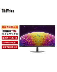ThinkVision Lenovo 23.8-inch [T24A FHD Display, Low Blue Light, Ultra-Narrow Bezel] Professional LCD Monitor for Business, Office, and Home Use with VGA+HDMI