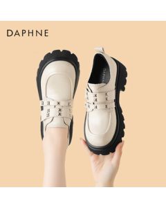 Daphne Women's Leather British Style Loafer Platform Shoes 4024101159 Beige 40