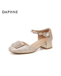 Daphne Chinese-style Closed-Toe Sandals Women's Single Strap Square-Toe Versatile Shoes 4024101788 Champagne 36