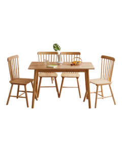Jiayi Solid Wood Dining Table and Chairs Set for Small Homes, 4-6 Seater with One Table and Four Chairs