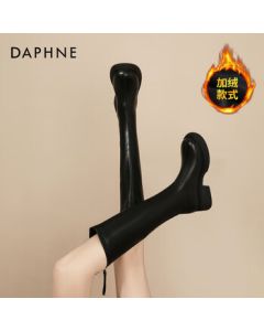 Daphne Platform Boots Women's Long Boots Retro Versatile High Heel Height Increasing Cold-Resistant Student Slim Boots Black Fur-Lined 38