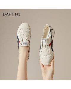 DAPHNE Slip-On German Training Shoes for Women - Flat Two-Way Casual Sneakers, Comfortable Versatile White Shoes (Milan Red, 38)