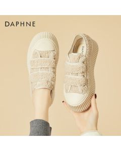 Daphne Women's Casual Shoes Thick-Soled Fuzzy White Sneakers Fleece-Lined Sports Plimsolls Shoes 4022404555 Beige 40