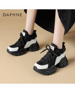 Daphne Women's Casual Shoes Thick-Sole High-Top Fleece-Lined Dad Sneakers 4023404512 Fleece Beige Black 40