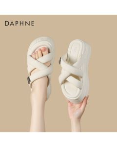 Daphne Women's Slippers - Cloud Comfort Thick Sole Fashion Cross-Strap Versatile Shoes 4024303089 Beige 36