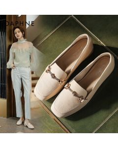 Daphne Women's Shoes, Slip-On Loafers, Flat British Style Casual Shoes for Spring and Autumn, Beige, Size 37