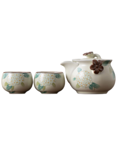 Buzhuo Hand-Held Ru Kiln Tea Bowl Set – Single 2-Cai Lidded Bowl, Solo Tea Set for One, Ball Flower Teapot with 2 Cups