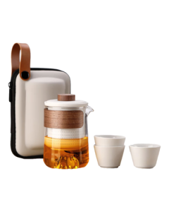 Buzhuo Portable Outdoor Travel Tea Set, Compact Fast Tea Cup Set for Camping and Business Trips - Yabai Yunhai (1 Teapot & 3 Cups)