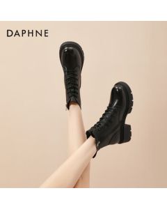 Daphne Black Martin Boots Women's Breathable Ankle Boots British Style Thick Platform Height-Increasing Versatile Boots Single-Lined Black 35