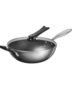 Cooker King Wok 34cm 304 Stainless Steel Non-Stick Frying Pan with See-Through Lid, Flat Bottom, Suitable for All Stoves
