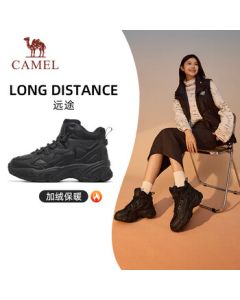 CAMEL High-Top Lined Casual Women's Shoes, Thick Sole Durable Sneakers X24C09Q7636 Black 36