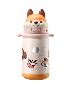 babycare Kids Insulated Water Bottle with Straw - 450ml Squirrel Design Stainless Steel Thermos for Babies 1-3 Years and School Children