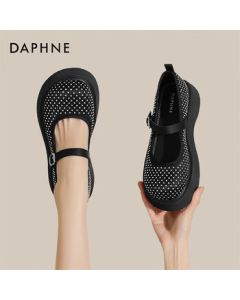 Daphne Platform Mary Jane Shoes for Women, Spring New Fashion Flats with Elevating Wedge Sole 4025101081, Black Silver, Size 37