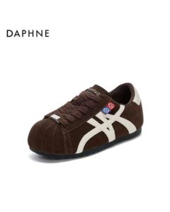DAPHNE Vintage German Training Shoes for Women, Versatile Flat Shell-Toe Casual Sneakers 4025404190, Brown, Size 36