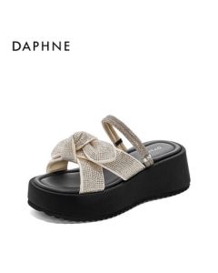 Daphne Platform Sandals for Women, Summer New Versatile Height-Increasing Flip Flops 4025303421 Beige Gold 37