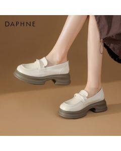 Daphne Women's Leather British-Style Casual Loafers Versatile Chunky Heel Shoes 4023404300 Beige 40