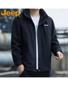 JEEP Men's Winter 3-in-1 Warm Jacket Windproof Fleece-Lined Outdoor Sports Coat for Couples, Black, 2XL
